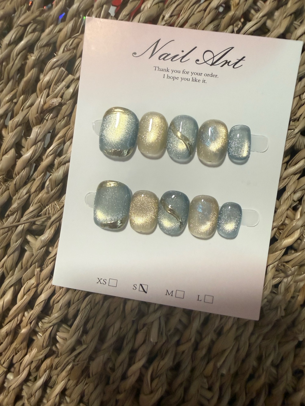 Shimmery Blue & Gold Press-On Nails